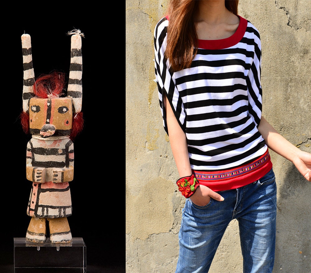 Kachina doll  - quirky sleeve cotton t-shirt (Y3116)