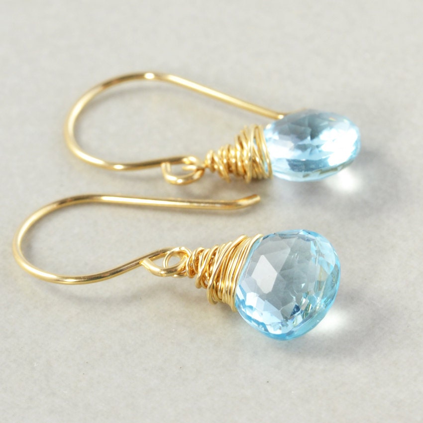 Blue Topaz Drop Earrings, December Birthstone Jewelry