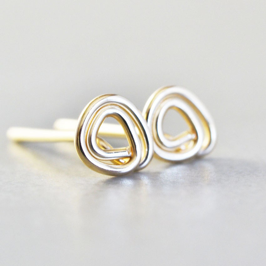 Gold Triangle Posts,  Gold Post Earrings, Metallic Petite Studs, Geometric