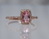 0.9ct Cushion peach champagne sapphire 14k rose gold diamond ring