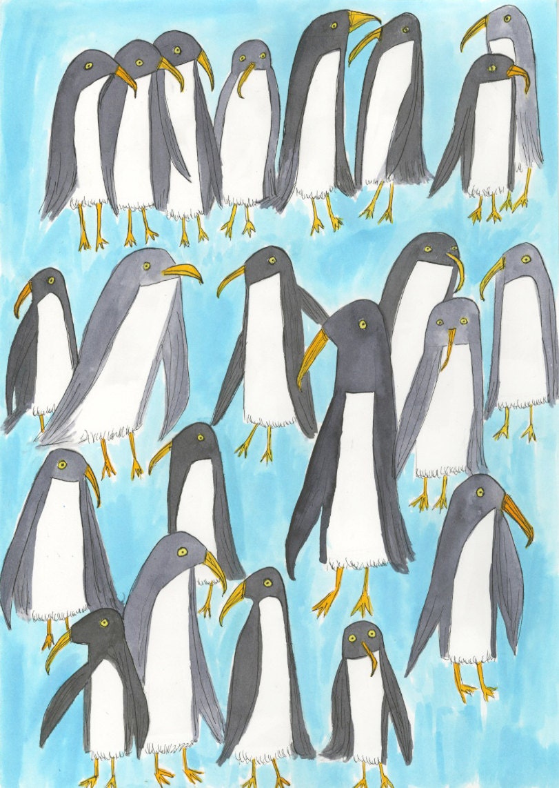 Penguin Portrait.  Limited edition 11x14 print of an original watercolor painting by Vivienne Strauss.