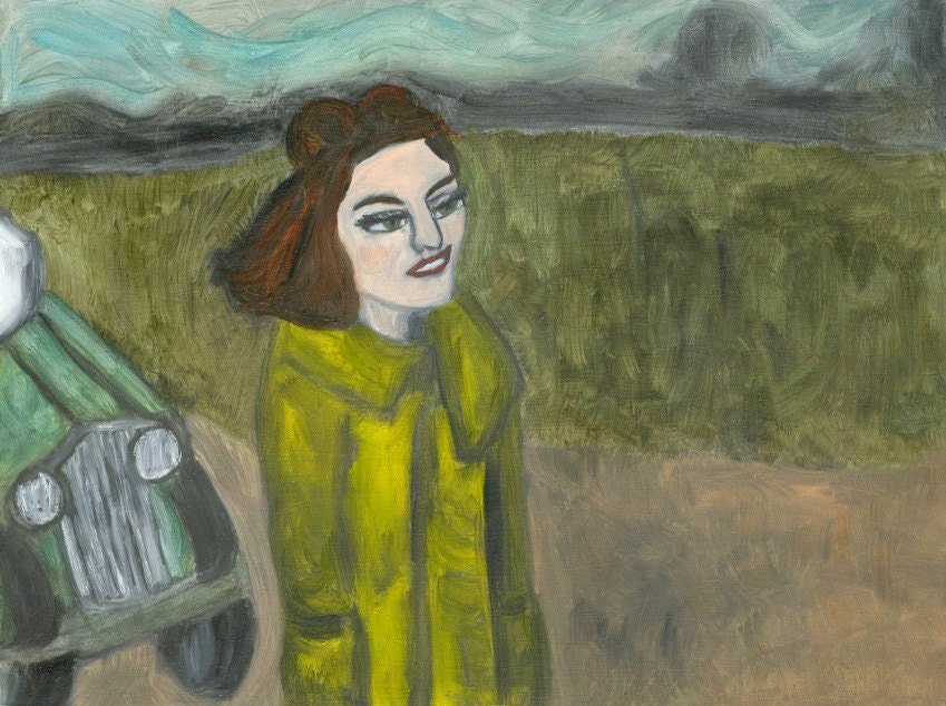Ella goes for a drive.  Original oil painting by Vivienne Strauss.
