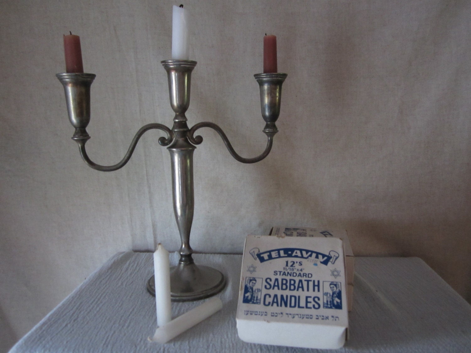 Sabbath Candles - White Standard - Tel - Aviv Jewish Typograph Star of David, Magen David UNUSED Candels