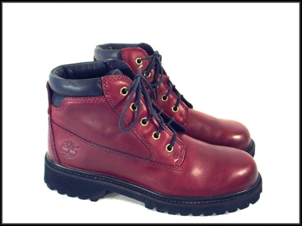 90's vintage BURGUNDY leather lace-up chunky combat hiking ankle boots 6.5