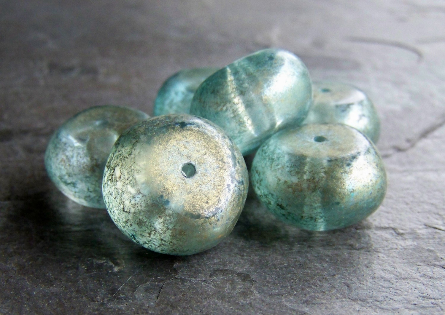 Storewide Sale-See Store Announcement-Vintage Lucite Bead-Vintage Bead-Vintage Large Sea Foam Green Chunky Rondelles with Gold Washing-6