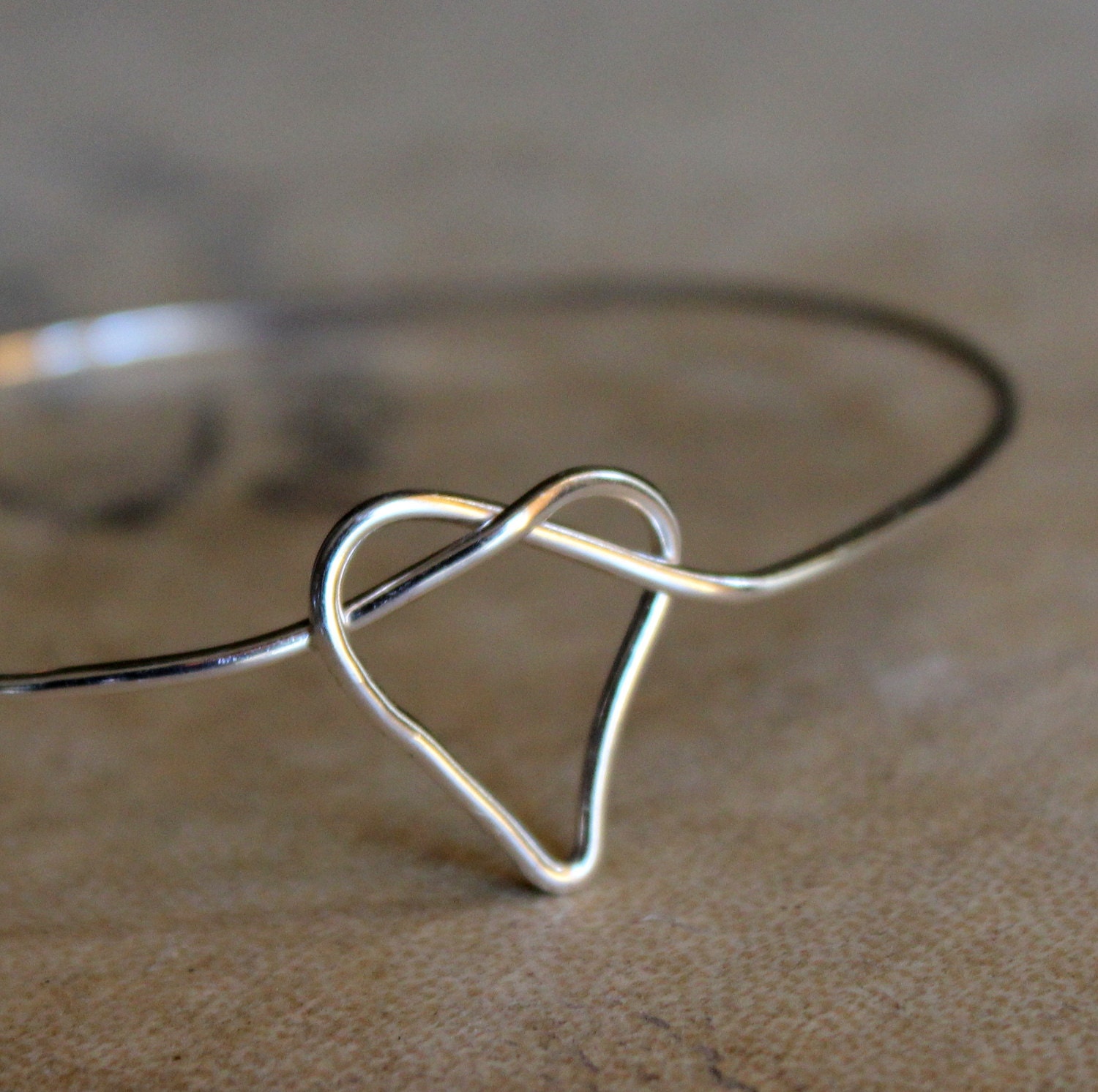 Rustic Sterling Heart Knotted Bangle - Love You Mom
