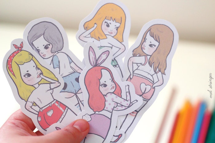 Cute Butt Club Girls - 5 cute sticker pack by Mel Stringer