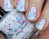 Lottie Dottie With Nail Polish with Fuschia and Aqua Circle Glitter-  0.5 oz Full Sized Bottle