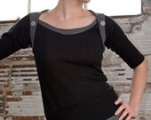 Classic wool knit black and green Sweater-- black meets its green stripe. Small