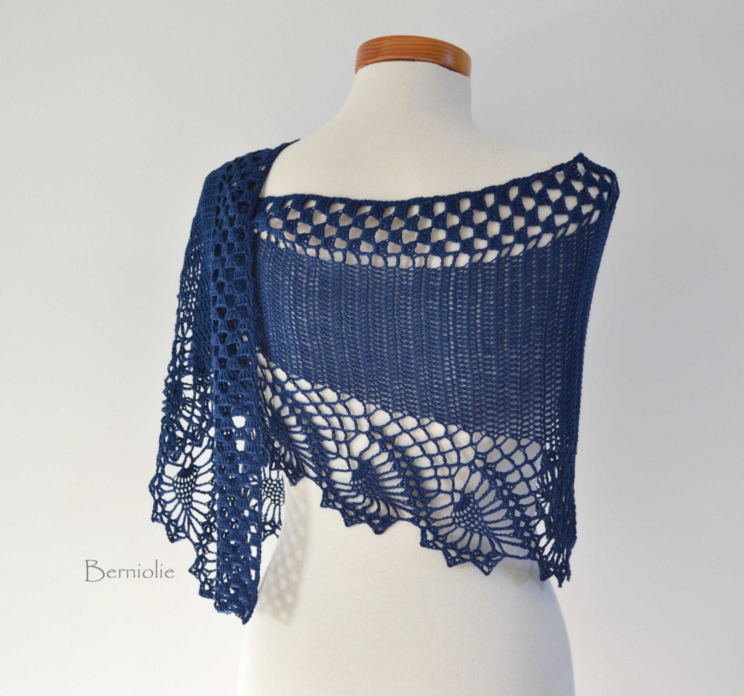 Navy blue crochet scarf / shawl lace J990