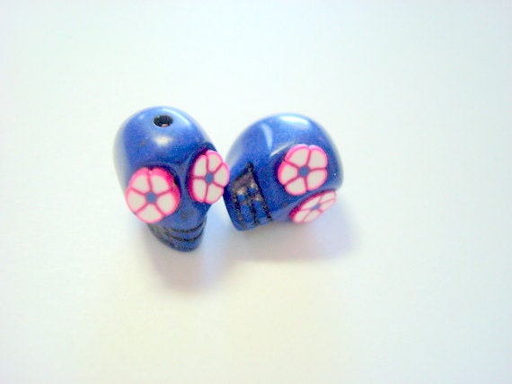 Blue and Pink Flower Eyes Howlite Sugar Skull Beads