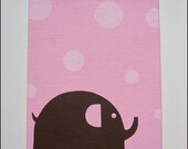5x7 Canvas Board - Hand Painted - Nursery Decor - Elephant - Polka Dots - Pink - Brown