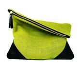 Leather and Linen fold clutch