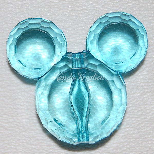 2 BRIGHT BLUE 37mm BIG Mickey Mouse Beads Charm Faceted for Kandi Rave Raver Kandy Disneyland Disneyworld Disney Mouse Head Ears Crystal