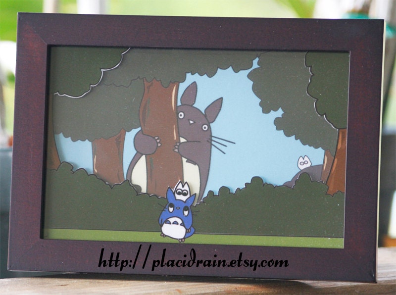 4x6 - Hiding TOTORO 3D Frame Fanart Art with Easel