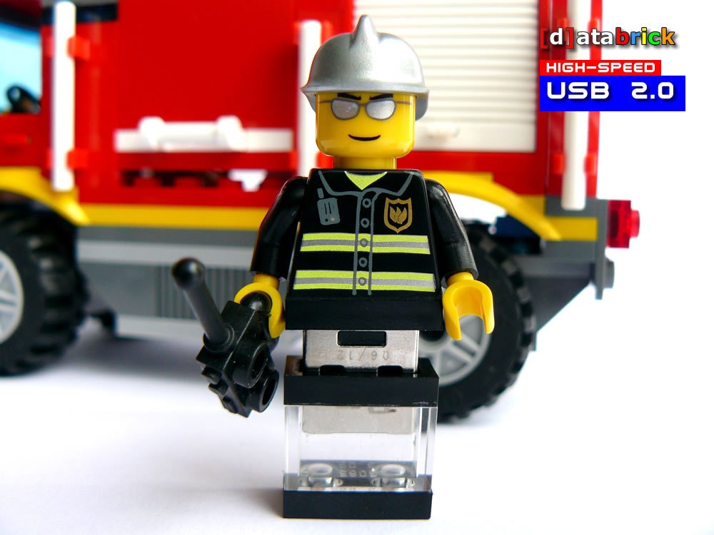 8GB USB Flash Drive in Lego Minifigure Firefighter handmade