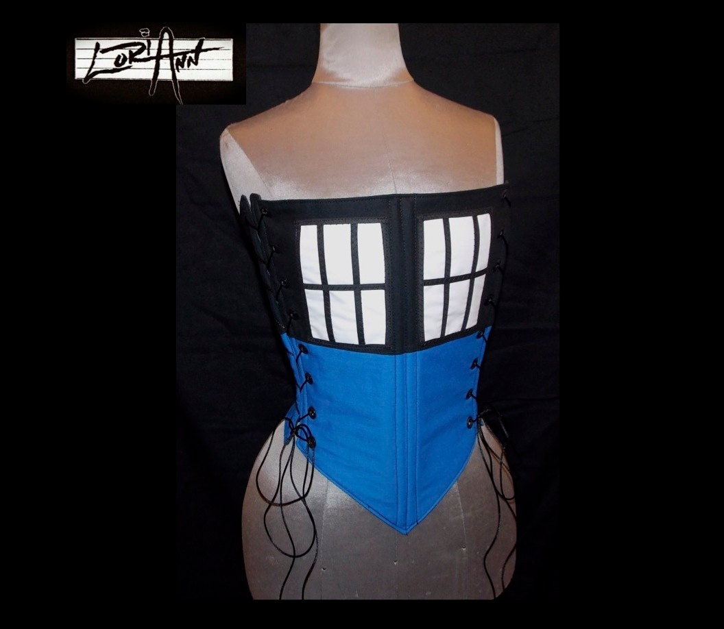 TARDIS -  Blue, Black, and White Corset - Custom - by LoriAnn Costume Designs
