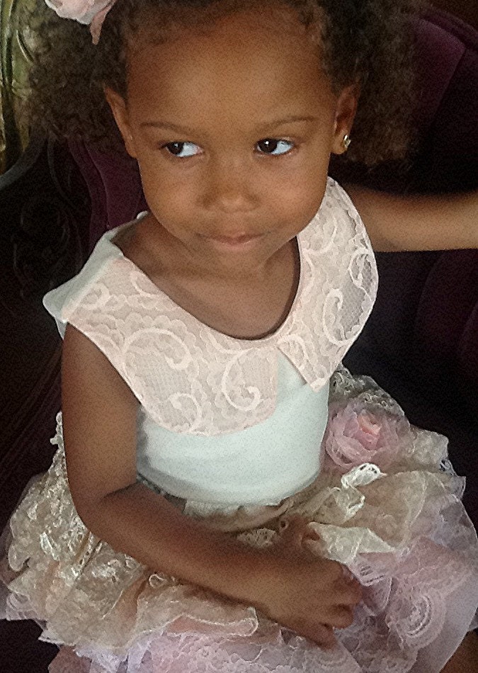 Vintage Lace Collared Organza Flower Girl  Blouse by Rosanna Hope for Babybonbons, Match to Ruffled skirts