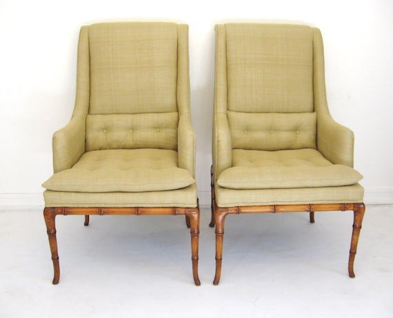 Pair ROBSJOHN GIBBINGS Mid Century MODERN Faux Bamboo High Back Lounge Chairs