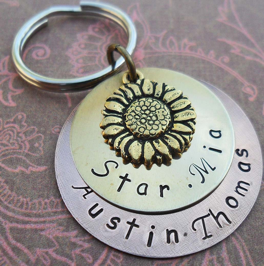 Personalized Sunflower Keychain- You are My Sunshine - Custom Names - K 19