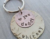 Personalized Dad Keychain - Love You Daddy- Father Dad - Hand-Stamped Custom Names - K27