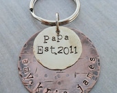 Personalized Dad Keychain -Father -Dad Papa - Hand-Stamped Custom Names -  K29
