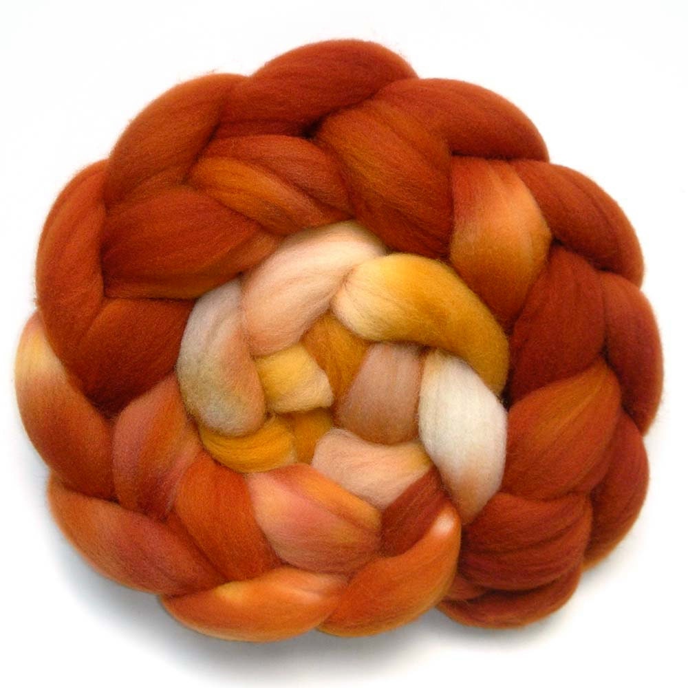 Roving Handdyed Falkland Wool - Vitamin A, 4.3 oz.