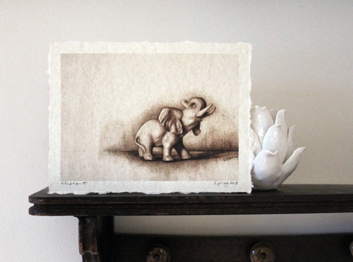 elephant art natural history neutral sepia print