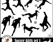GIRLS Soccer Players INSTANT DOWNLOAD digital cilipart graphics 9 png files soccer