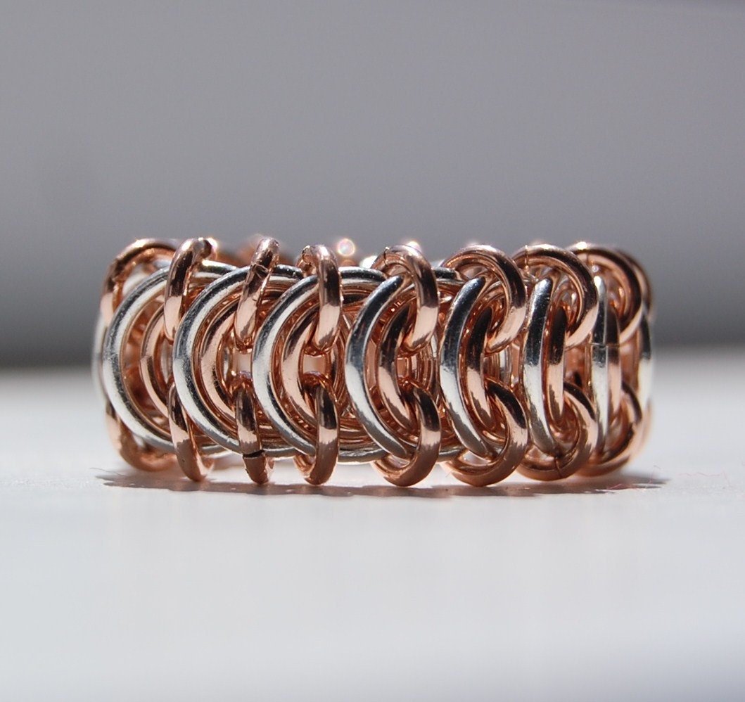 Vertebrae Chainmaille Ring in Rose Gold and Sterling