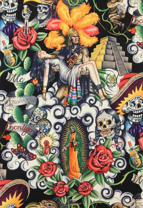 CONTIGO BLACK Alexander Henry Folklorico Novelty Cotton Quilt Fabric - by the Yard