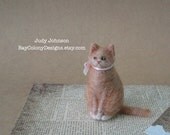 READY FOR ADOPTION- Needle-Felted Sitting Kitty with shabby chic ribbon (5813a)