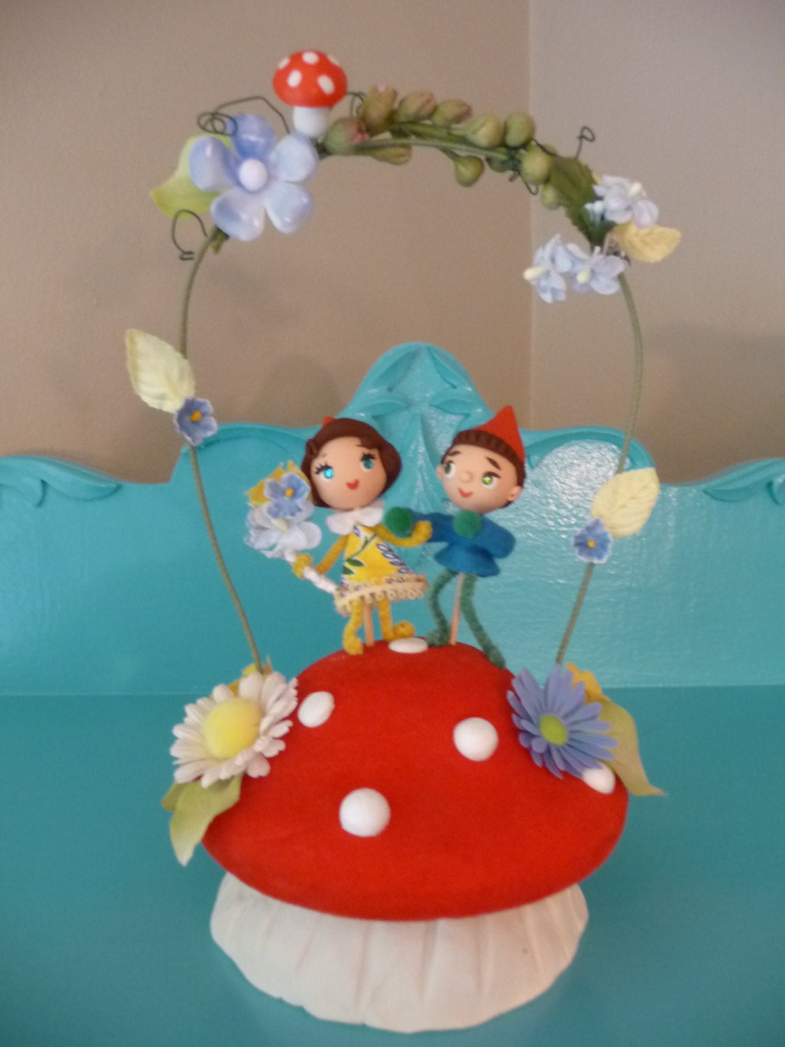 OOAK Gnomes on Mushroom Wedding Cake Topper Keepsake