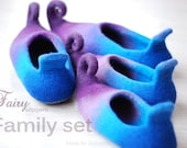 Family set- 2 pairs of Fairy shoes/ felted home slippers, HANDMADE TO ORDER