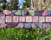 Mosaic Butterfly Flower WELCOME Sign Purple, Blue, Pink and Green