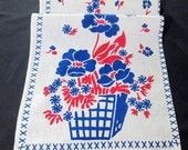 Vintage Kitchen Tea Towel Springprint Red White Blue Label UNUSED