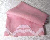 Vintage Towel Pink Linen with White Applique Art Deco