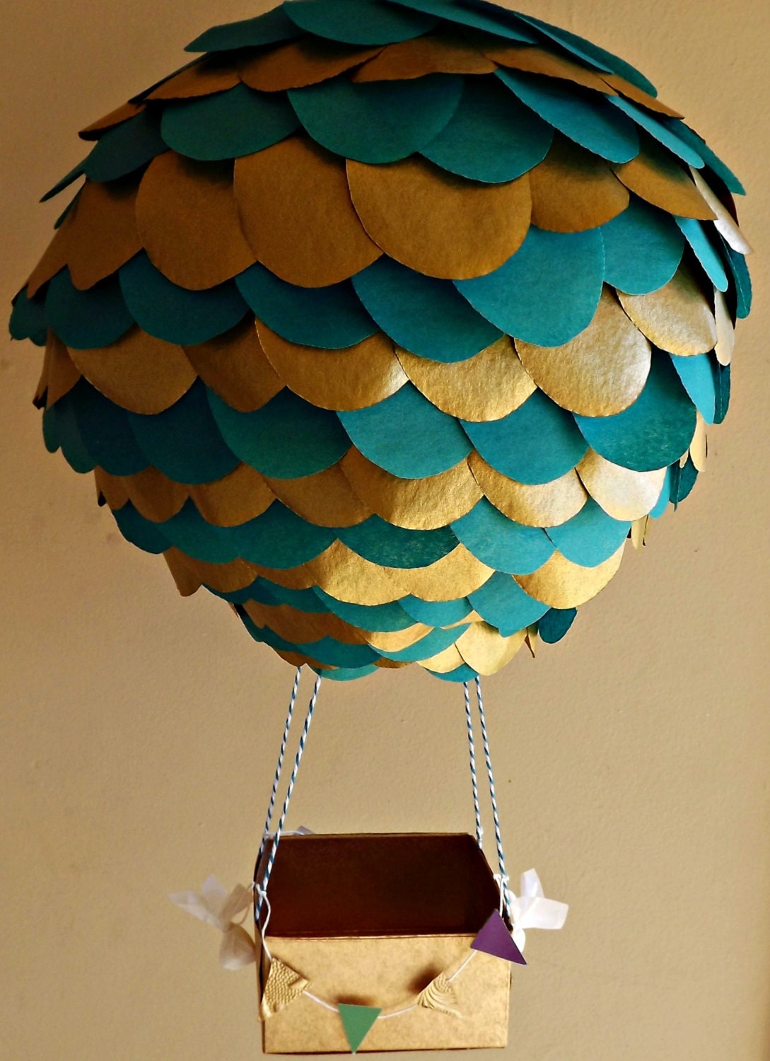 Metallic Hot Air Balloon Paper Lantern 10 inch for parties, showers and events, Metallic Gold and Teal