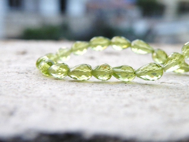 Peridot Briolette Faceted 3-D Tear Drop Green Gemstone Center Drilled Briolette 5.5 mm 1/2 strand Wholesale