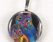 40% OFF sale Pendant Mommy and Baby Cat one inch button fabric covered silver plated pendant