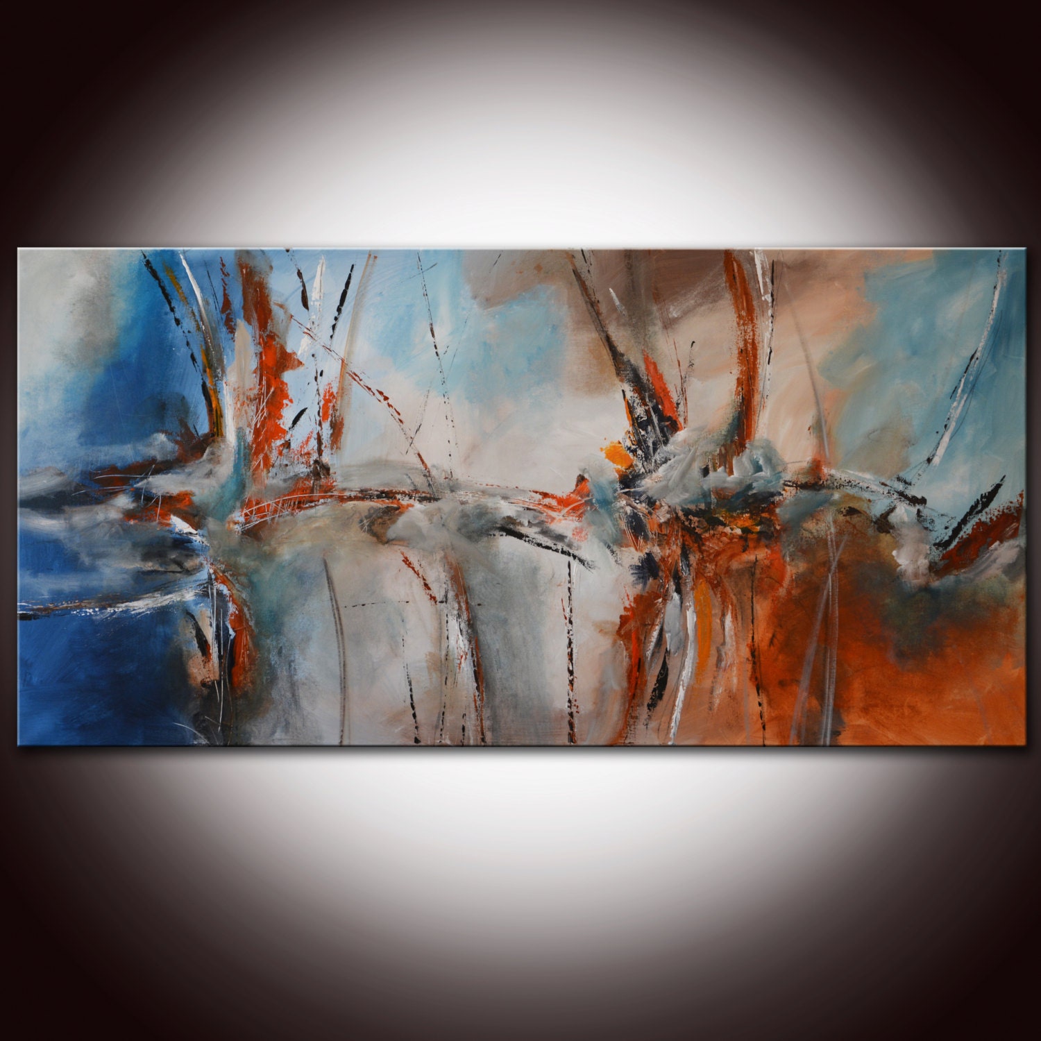 Large Original Abstract Painting Original Minimalist Painting 60", Blue Orange Abstract  by Andrada