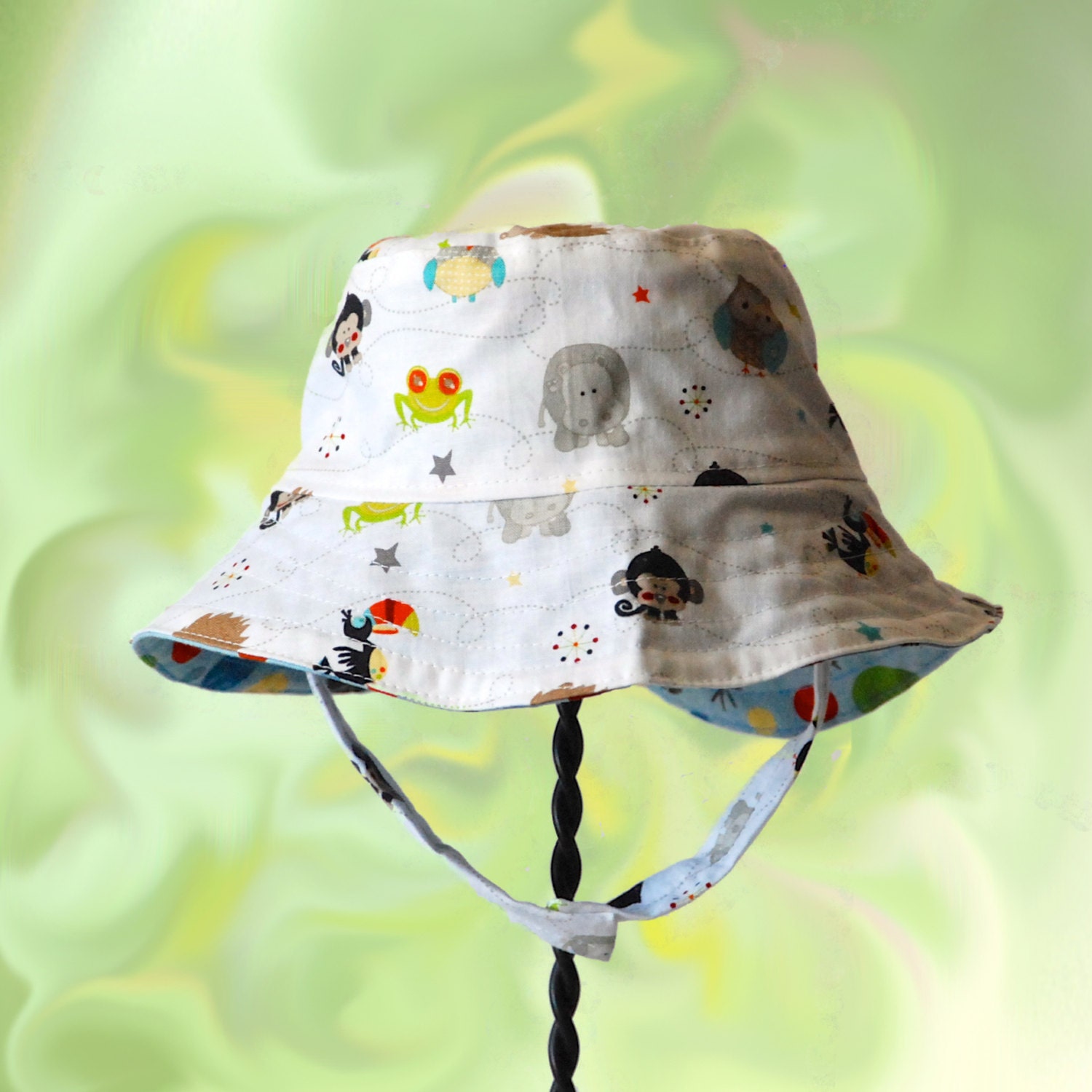 Children's Sun Hat  Animal Print Chin Strap 6 Months Reversible Cotton