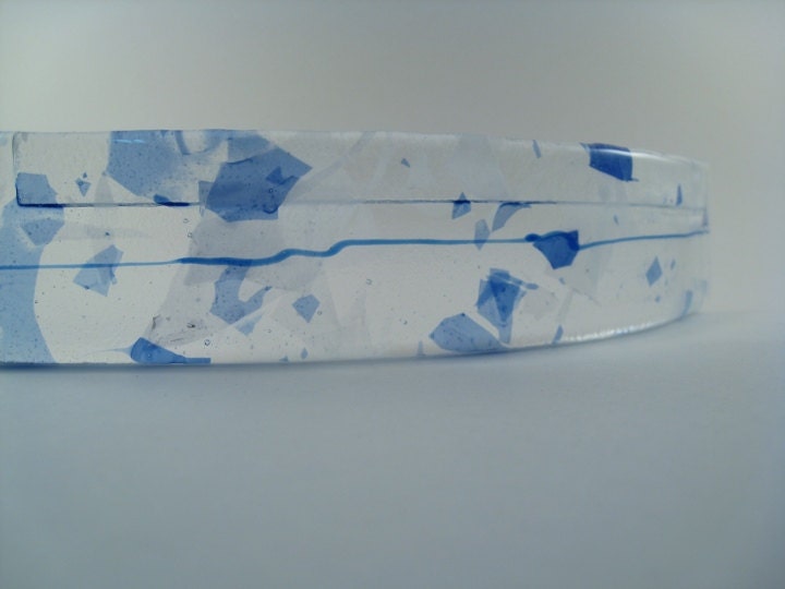 Photo & Note Holder Blue and White Confetti Fused Glass