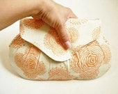Orange and Ivory Purse, Floral Wedding Bag, Bridal Accessory, Summer Clutch