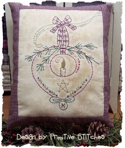 Prim Candle Ornament-Primitive Stitchery  E-PATTERN by Primitive Stitches-Instant Download
