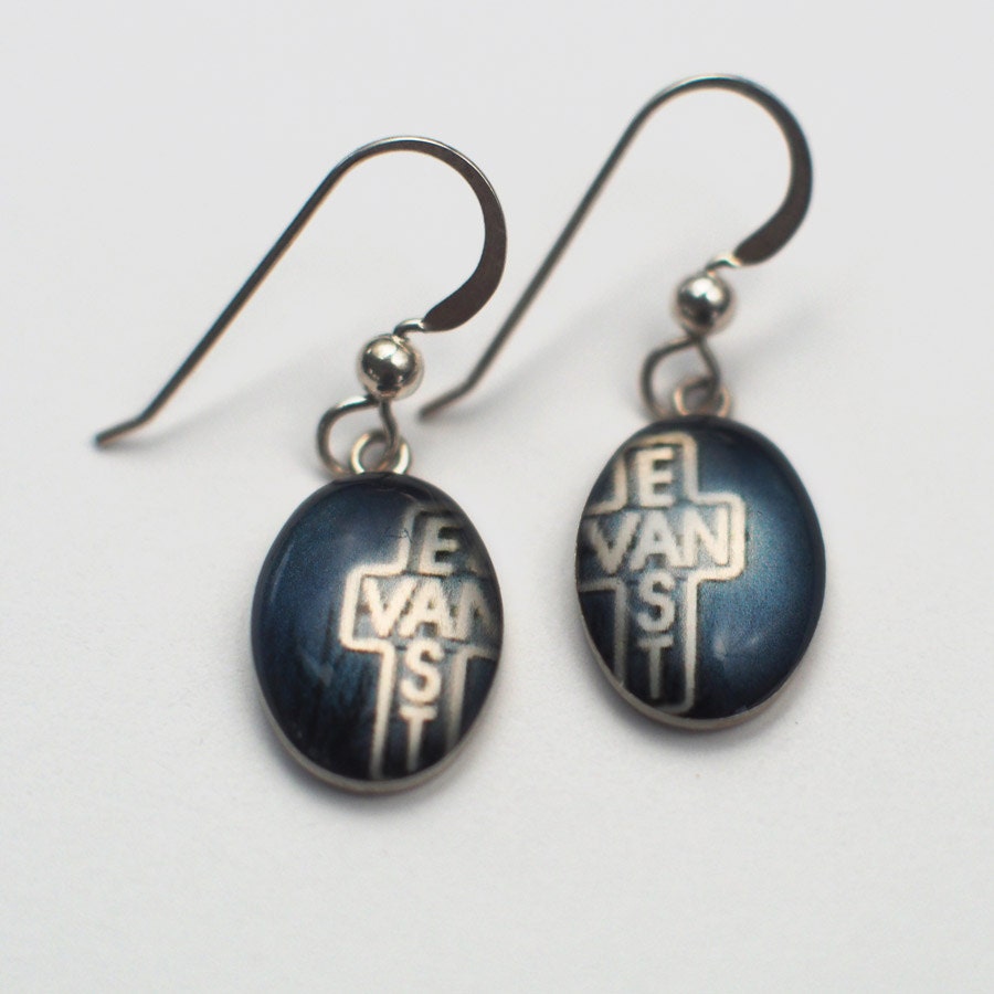 Vancouver Landmark - East Van Cross Sterling Silver Oval Drop Earrings with Resin and Fine Art Image Transfer
