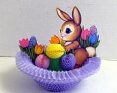Easter Honeycomb Paper Foldout - Bunny and Easter Eggs - PURPLE basket - allunique