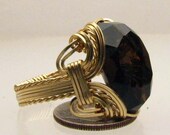 Handmade Solid 14kt Gold Wire Wrap Smoky Quartz Ring