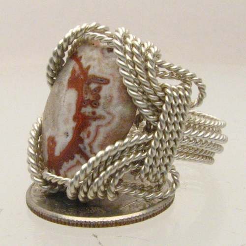 Handmade Sterling Silver Wire Wrap Rosetta Picture Stone Ring
