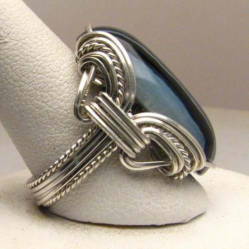 Handmade Sterling Silver Wire Wrap Black Striped Onyx Ring